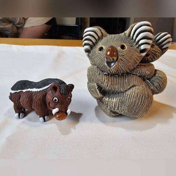 Vintage Hand Carved Koala and Warthog Clay Peruvian Figurines - Picture 6 of 6